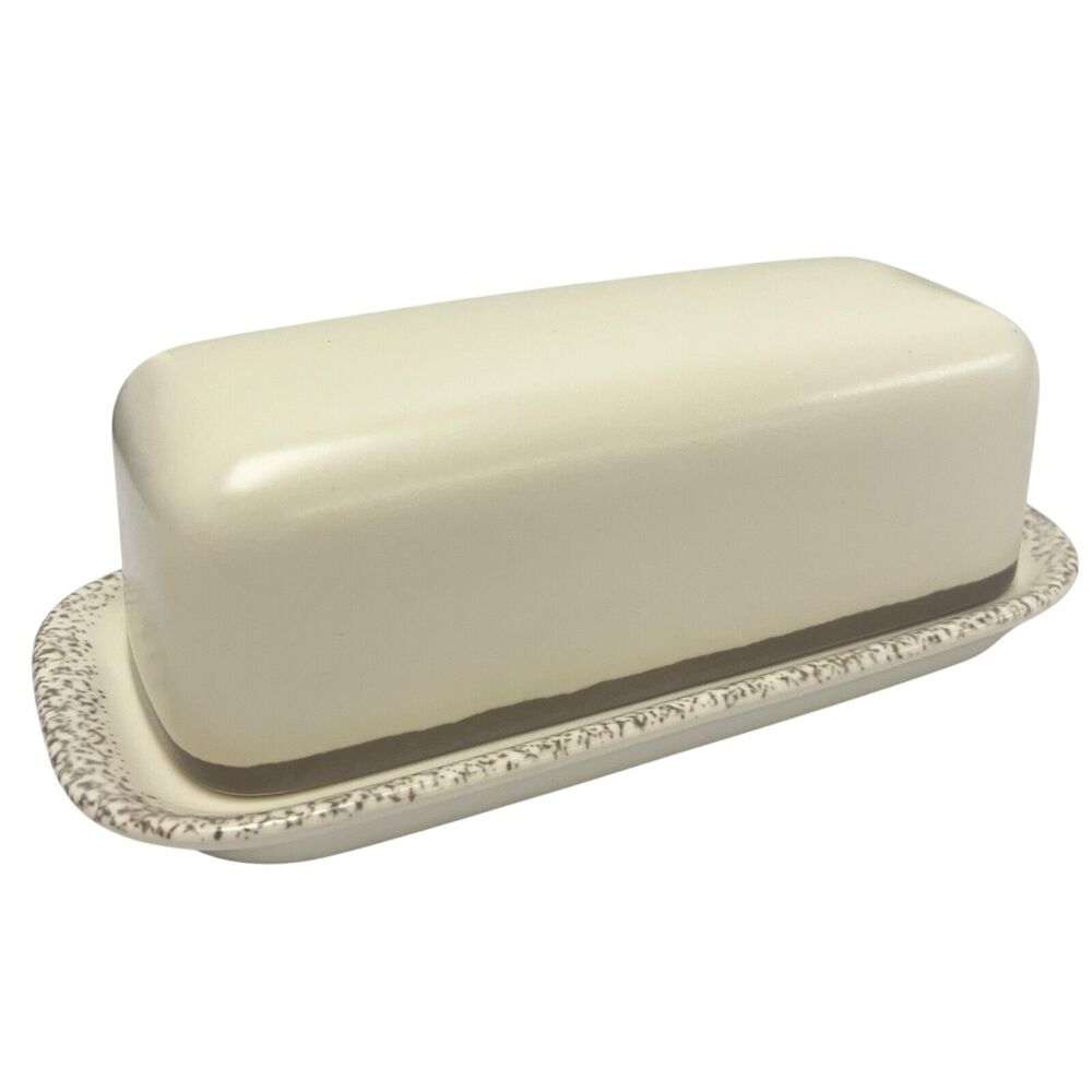 Vintage Pfaltzgraff Butter Dish w/Lid Stoneware Speckled Beige Minimalistic